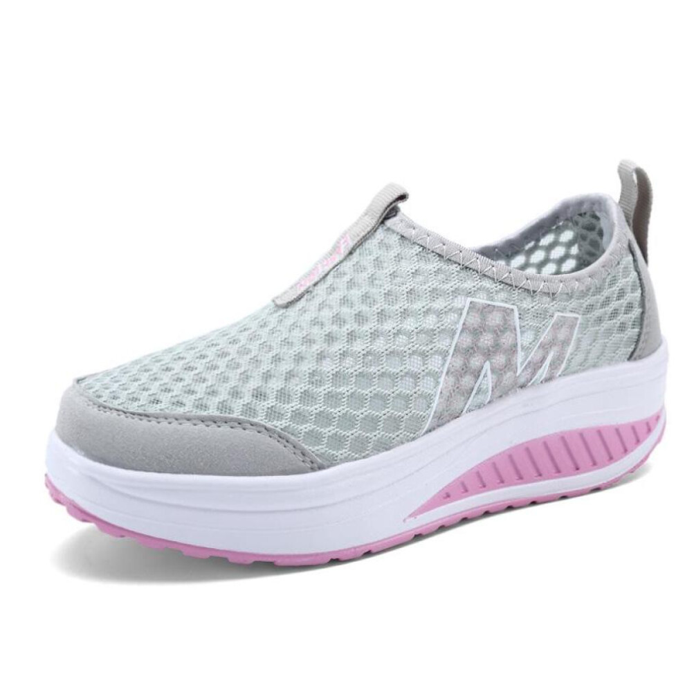 (Grey, 39) Summer Middle-aged Ladies Fitness Training Free Lazy Sports Shoes Rocking Shoes 5 Colors