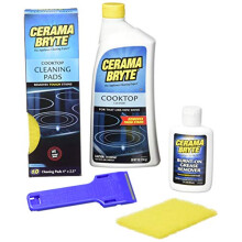 Kit de Meilleure Valeur Cerama Bryte : Nettoyant pour Plaque Céramique 28oz, Raclette, 10 Tampons, Dégraissant 2oz