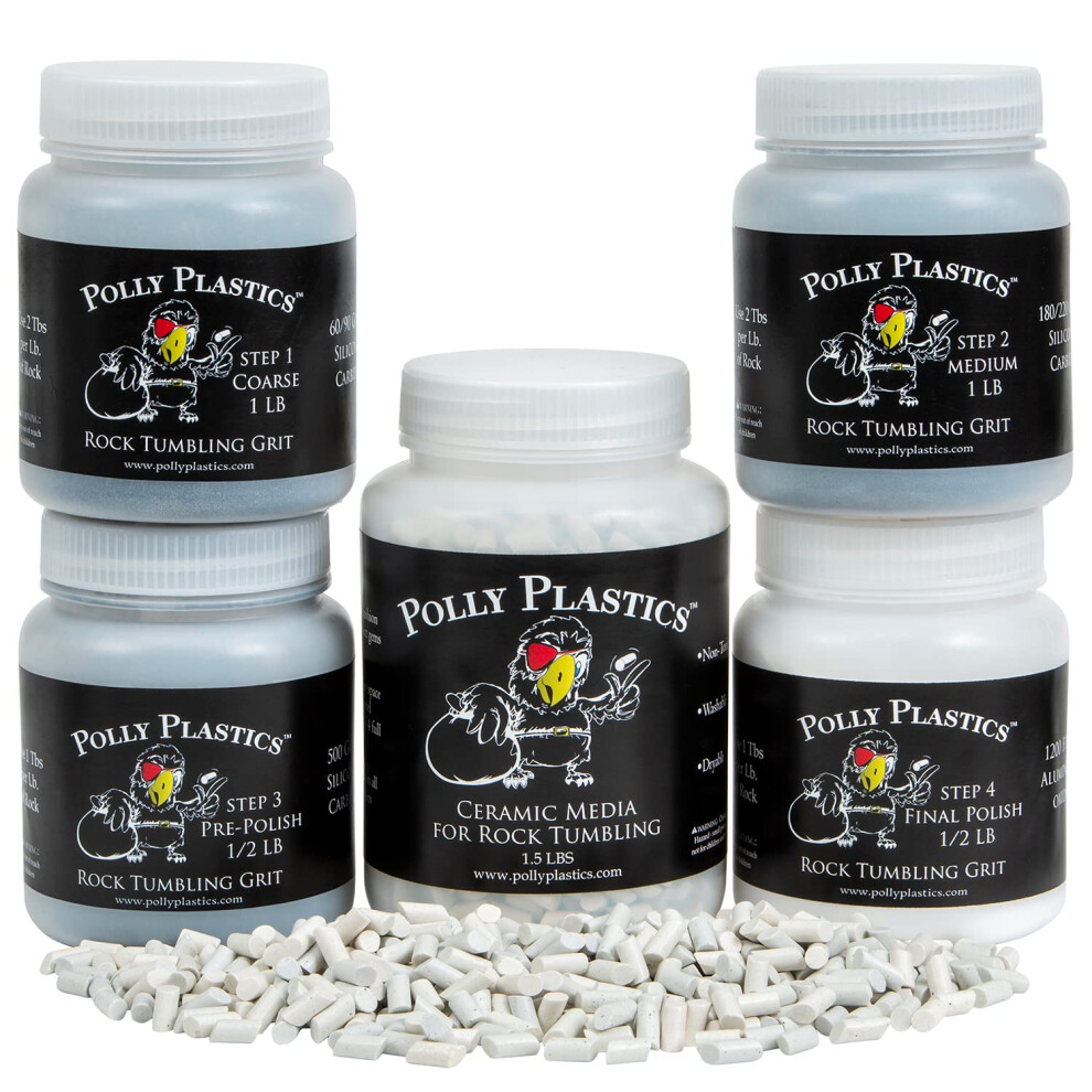 Polly Plastics Rock Tumbler Grit and Polish Refill & Ceramic Tumbling Filler Media - Silicone Carbide Polisher Grit - Rock Polish Supplies & Accessor