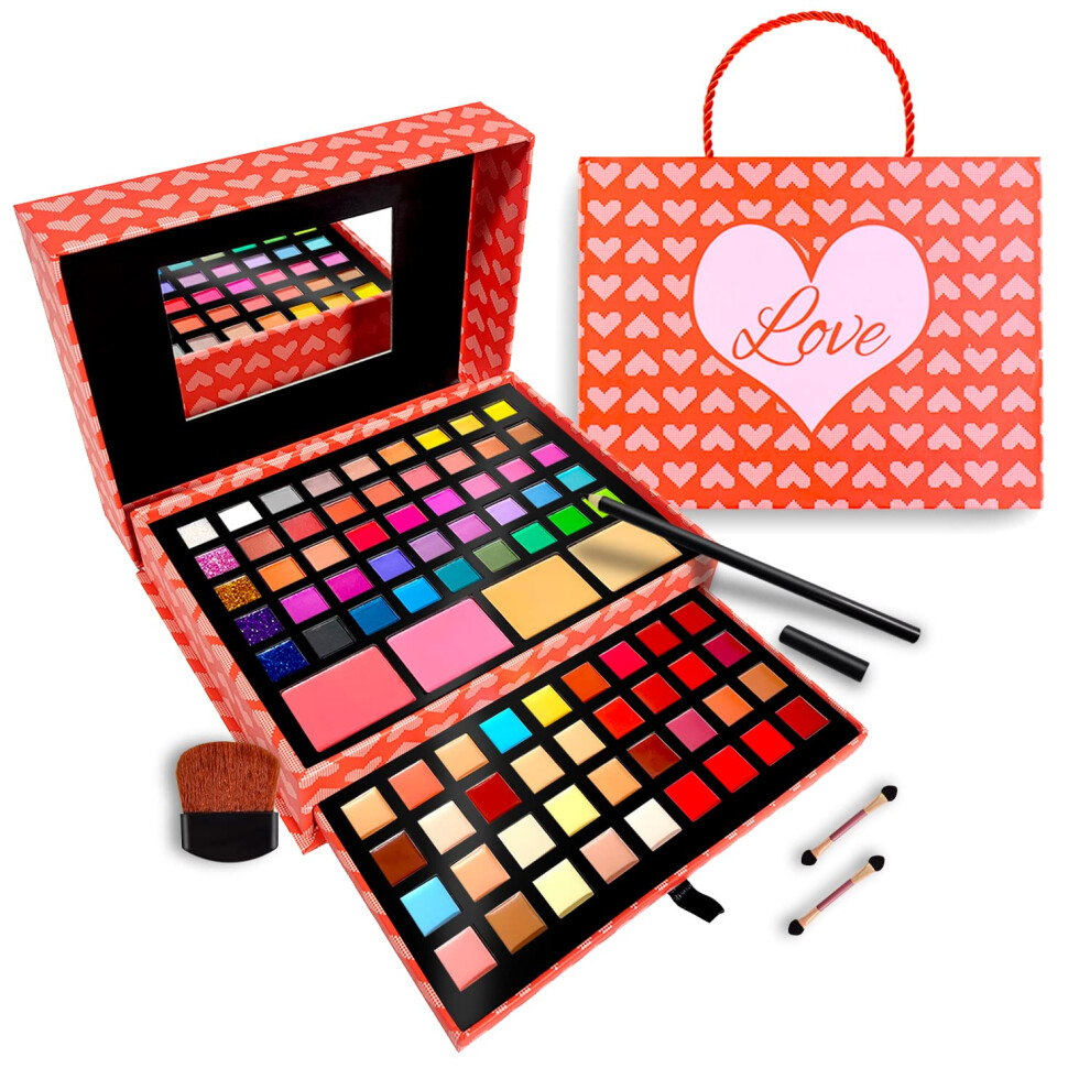 Makeup Kits for Teens - 2-Tier Love Make Up gift Set and Eyeshadow Palette for Teen girls and Juniors -Variety Shade Array - Full Starter Kit for Beg