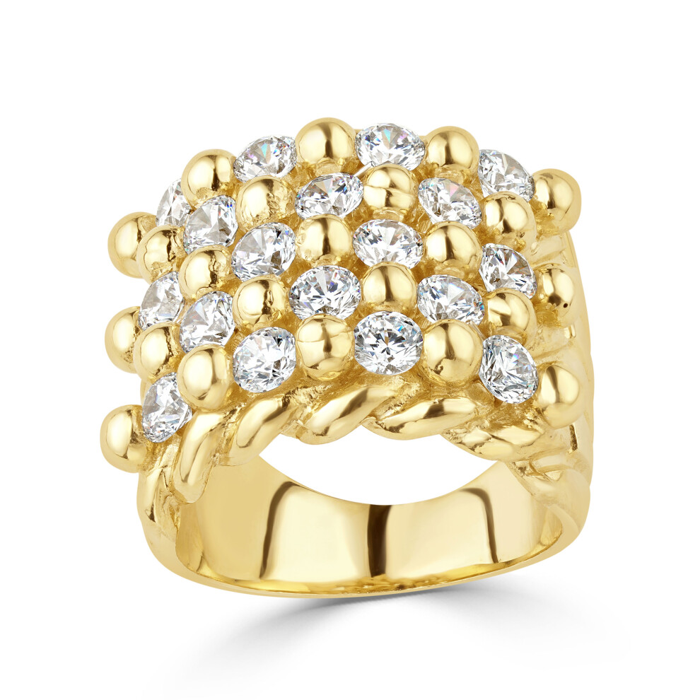(T) Jewelco London Men's Solid 9ct Yellow Gold Cubic Zirconia King George III Guard Keeper Ring - JRN546