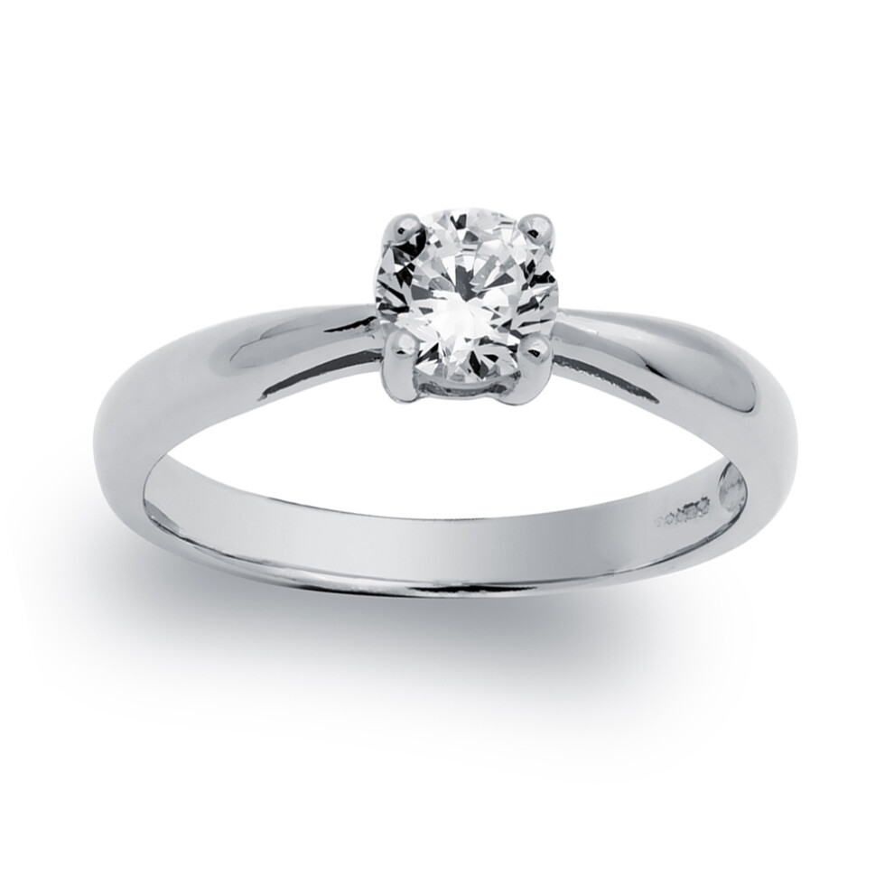 (M) Jewelco London Ladies Solid 9ct White Gold White Round Brilliant Cubic Zirconia Solitaire Engagement Ring - JRN509