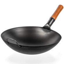 YOSUKATA Wok-Pfanne aus Kohlenstoffstahl 14 Zoll Woks und Bratpfannen Chinesischer Wok mit rundem Boden Traditionelle chinesische japanische Wo