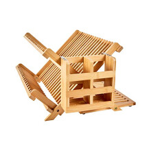 Apoio de Secagem de Pratos em Bambu NOVAYEAH com Suporte para Utensílios, Dobrável, 3 Andares