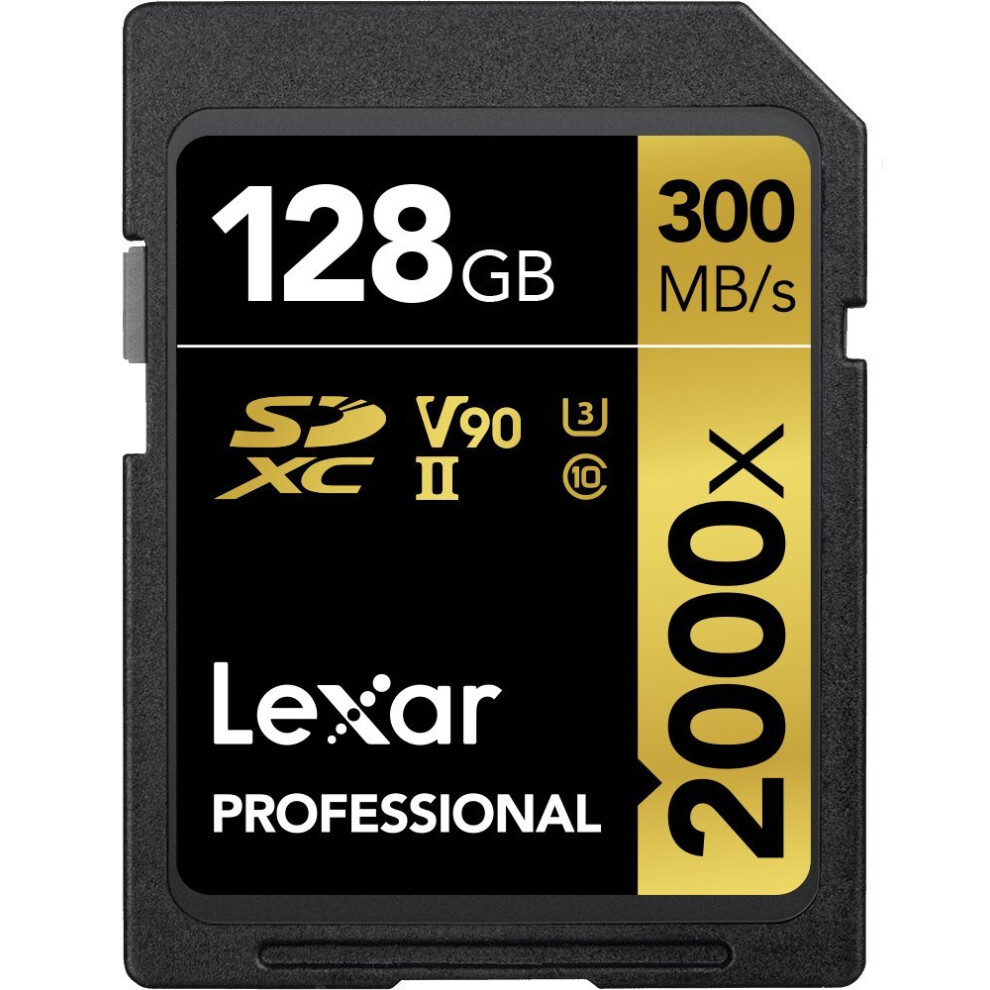 Lexar Professional 2000x 128GB SDXC UHS-II Memory Card, C10, U3, V90, Full-HD & 8K Video, Up To 300MB/s Read, for DSLR, Cinema-Quality Video Cameras