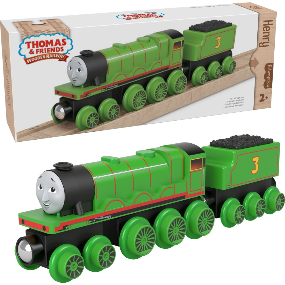 Thomas & Friends Wooden Railway Toy Train Henry Push-Along Wood Engine & Coal Car For Toddlers & Preschool Kids Ages 2+ Years