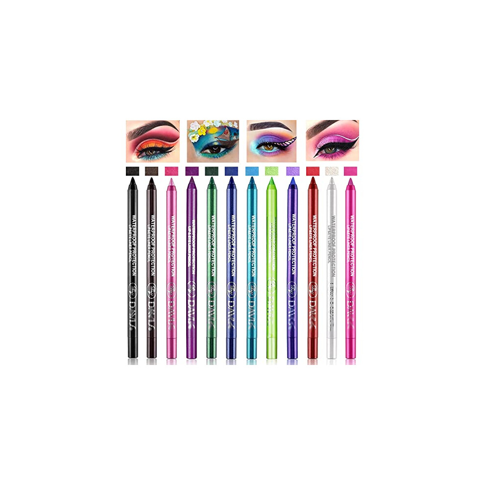 Geruicee 12 Colors Eyeliner Pen Set,Glitter Eyeliner Pencil,Pearl Eyeliner Pencil Waterproof Colored Eyeliners Long-Lasting Professional Eye Makeup Set For Wo