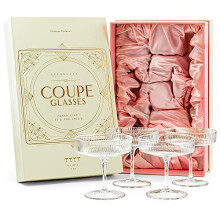 Vintage Art-Deco-Coup-Glser | 4er-Set | 7 oz klassisches Cocktailglas fr Champagner Martini Manhattan Cosmopolitan Sidecar | Kristall-Untertassenk
