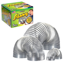 Sada hraciek Just Play The Original Slinky Brand Fidget: 1 obrovská, 1 klasická a 1 Slinky Junior chodiaca kovová pružinová hracka pre deti od 5
