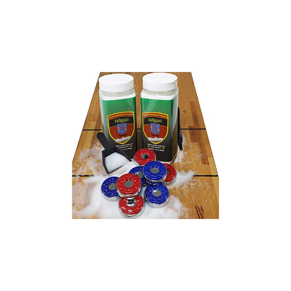 YDDS Shuffleboard Pucks w/ 2 Cans Shuffleboard Wax, Mini Dustpan and Brush for Shuffleboard Table, Complete Shuffleboard Accessories Bundle (2 1/8" (