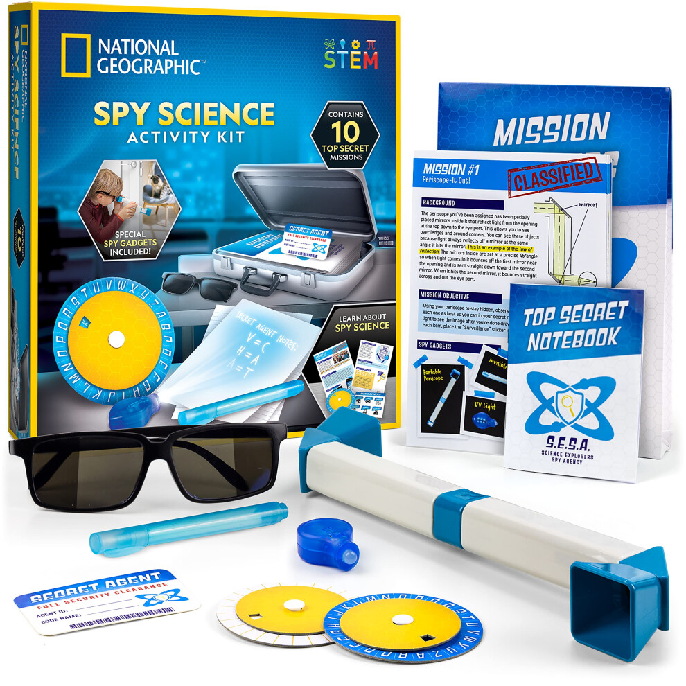 NATIONAL gEOgRAPHIc Spy Science Kit - Kids Spy Activity Set, complete 10 Secret Spy Missions with Spy gadgets for Kids and Spy gear, Kids Detective K