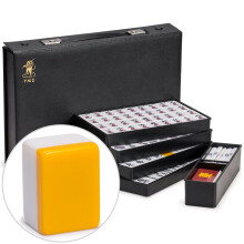 Set di Mahjong Riichi giapponese Yellow Mountain Imports - Tessere di dimensioni standard bianche e gialle con custodia in vinile nero - con set