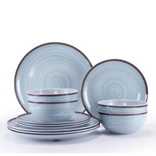 Melamine Dinnerware Set for 4, 12Pcs Dinnerware Sets, green Plates And Bowls Sets Morden Dish Set for RV Melamine Plates Fall camping Bowls Winter Di