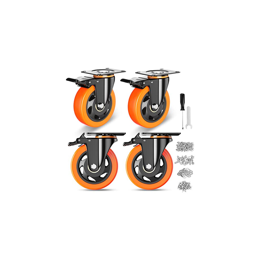 4 Inch Caster Wheels, Casters Set of 4, Heavy Duty Casters with Brake 2200 Lbs, Locking Industrial Swivel Top Plate Casters Wheels for Furniture and