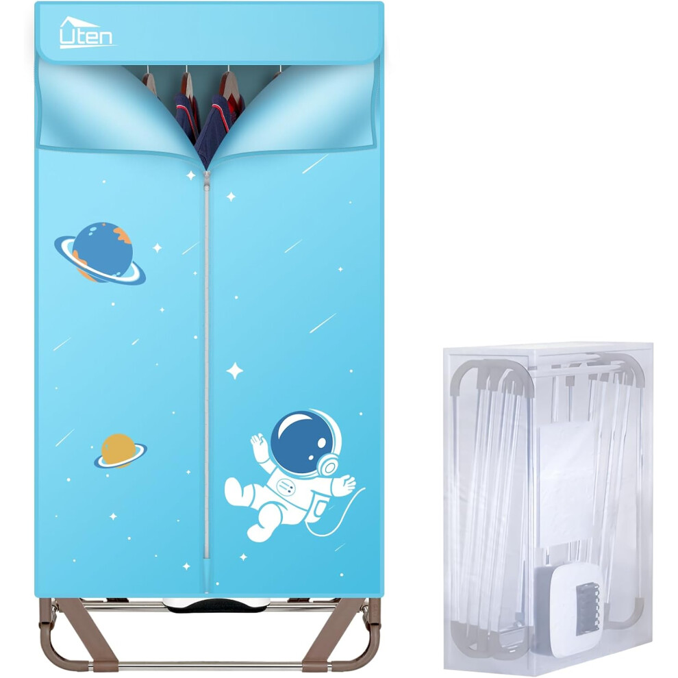 (135cm, Light Blue) Indoor Electric Clothes Dryer, 2 Tier Heated Clothes Drying Rack, Foldable Dryer Closet Drying Rack with Storage Bag, 1500w Quick