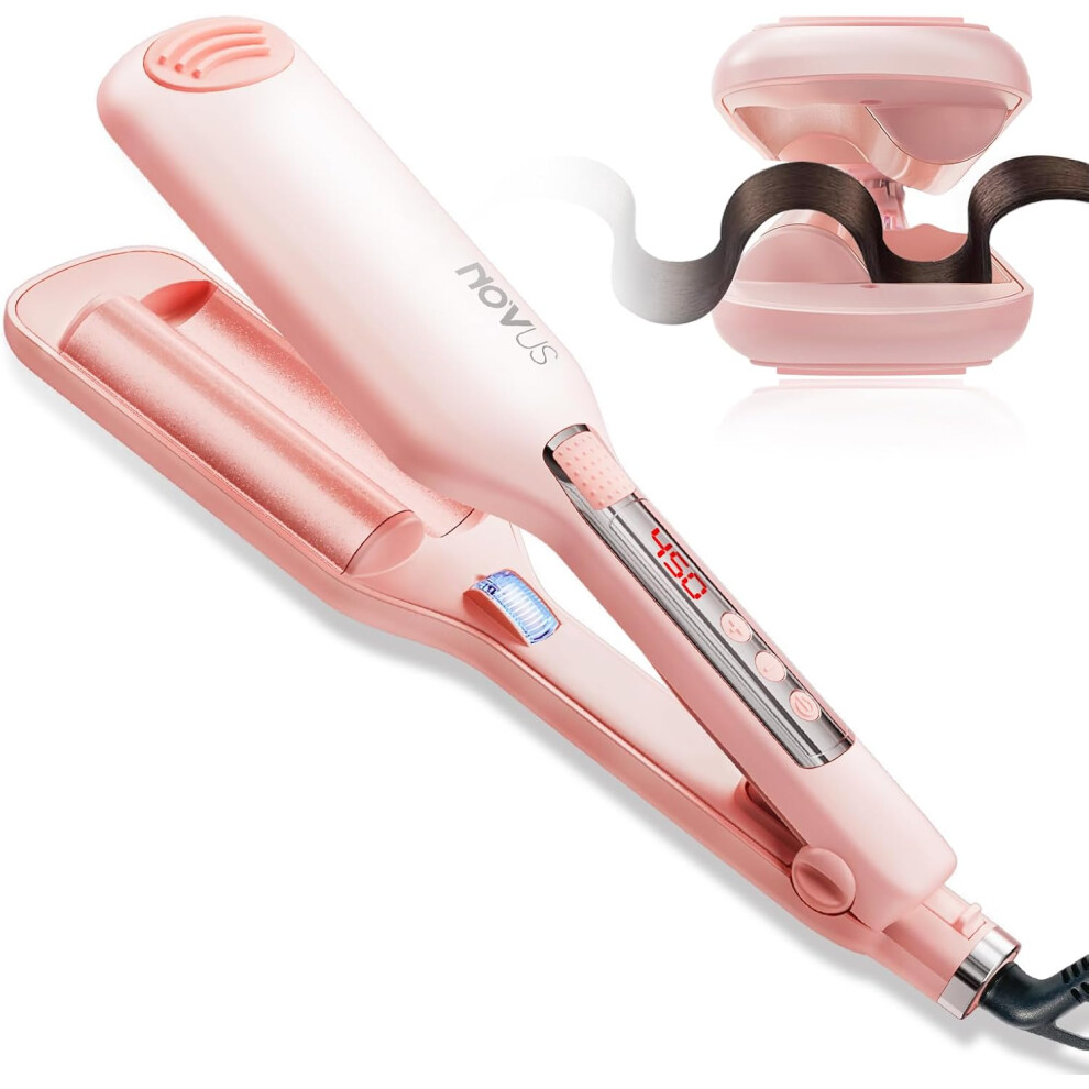 Curling Iron Anti-burn Curling Iron, 2-barrel Ionic Wave Curling Iron for Women, 1.1 inch/28 mm Fast Heating Curling Iron