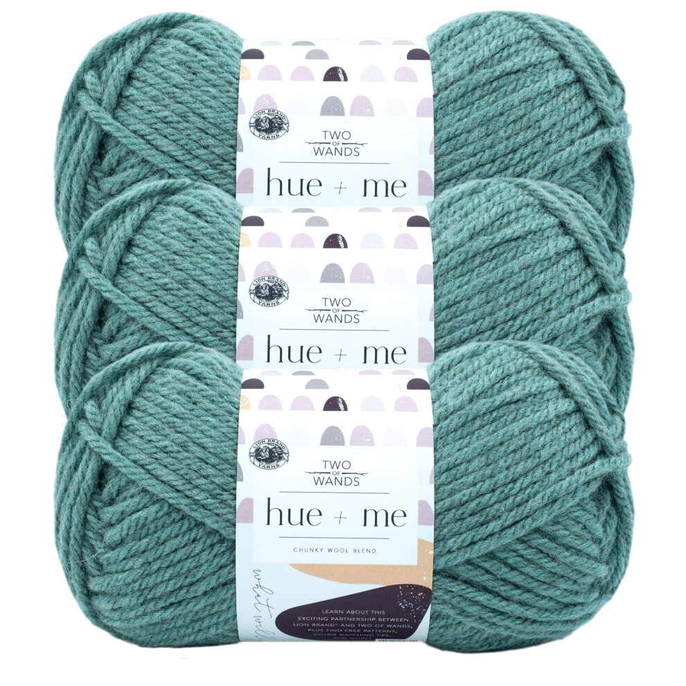 Lion Brand Hue + Me Yarn for Knitting, crocheting, and crafting, Bulky and Thick, Soft Acrylic and Wool Yarn, Marine, (3-Pack)