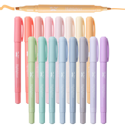 Mr Pen - Marqueurs à double pointe, couleurs Morandi, pack de 16, pointe biseautée fine, surligneurs pastel
