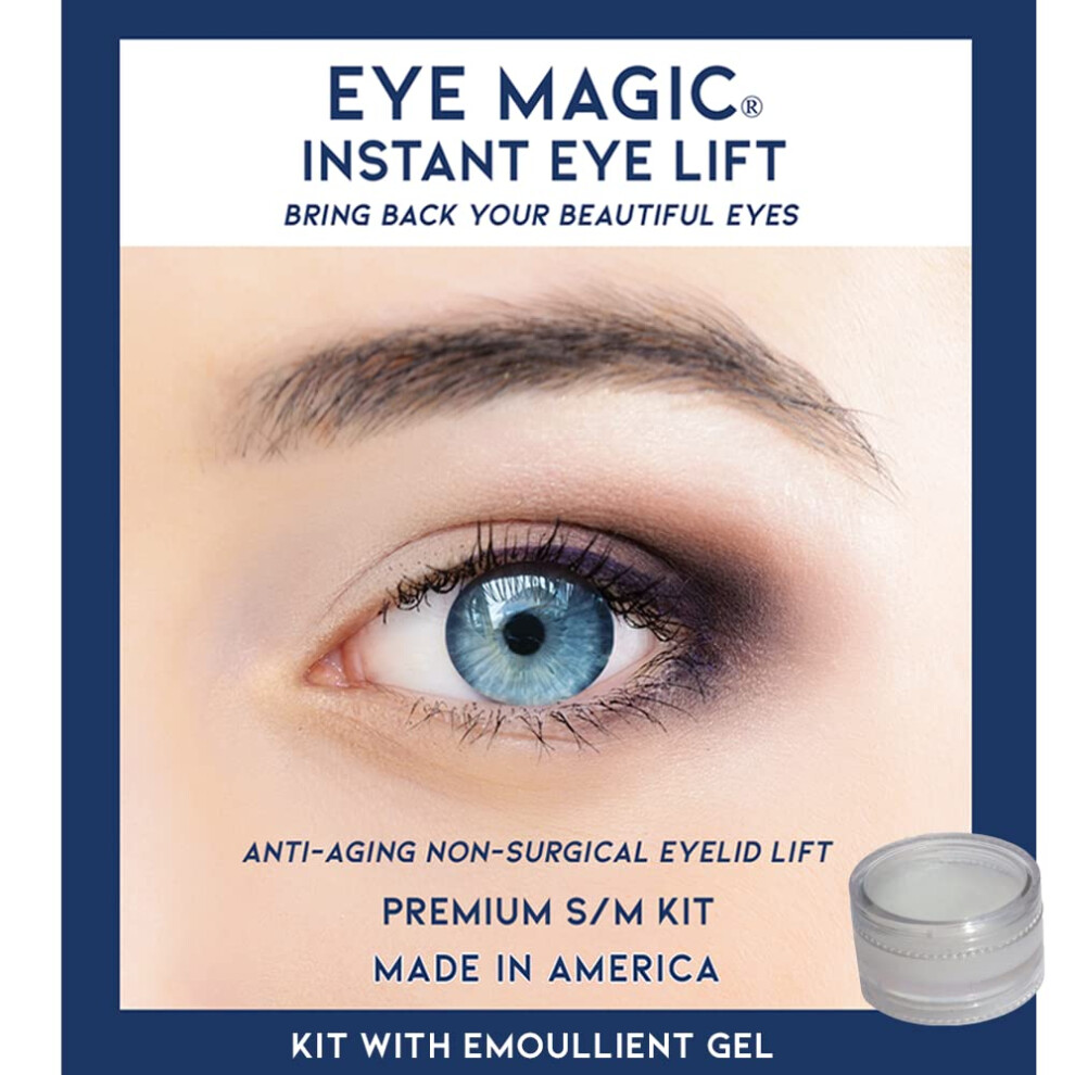 Eye Magic Premium Instant Eye Lift (Small/Med Kit + Emollient Gel) Lifts and Defines Droopy, Sagging, Hooded, Eyelids For A Youthful Look | Safe For