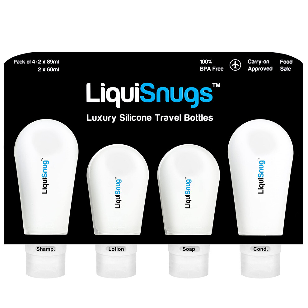 LiquiSnugs Premium - 100% Guaranteed Leak Proof Silicone Travel Bottles For Toiletries - TSA Approved Container. Premium Range Travel Shampoo Bottles