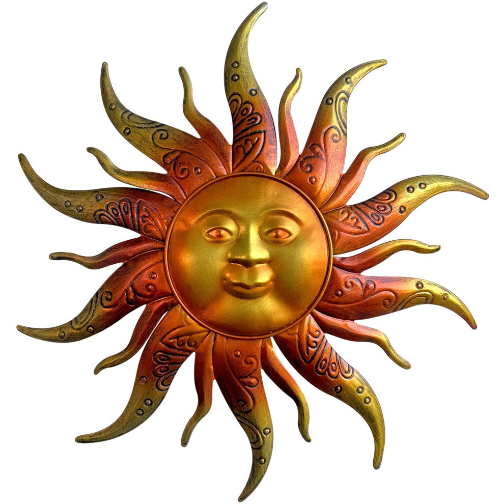 Daogtc Metal Sun Wall Art Decor-17.3 inches Rustic Retro Metal Sun Hanging Decoration for Indoor Outdoor,Metal Sun Art Sculpture for Home Garden Farm