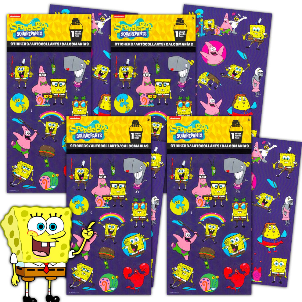 Spongebob Squarepants Stickers for Kids - Bundle Set with 100 Spongebob Stickers for Crafts, Party Favors, Scrapbooks, and More (Spongebob Party Supp