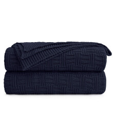 Longhui bedding Cotton Navy Cable Knit Throw Blanket for Couch Chairs Bed Beach, Home Decorative Grey Knitted Blanket, 50 x 60 Inch with a Washing Ba