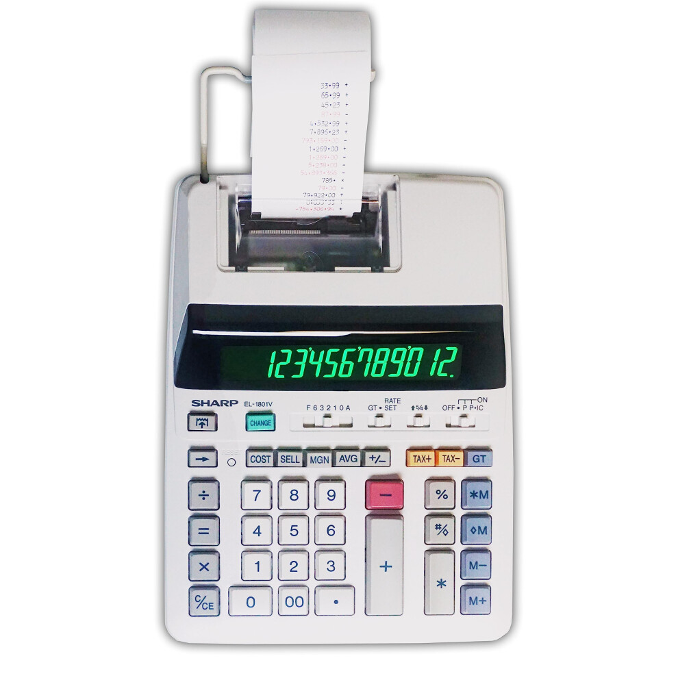 Sharp EL-1801V Ink Printing Calculator, Fluorescent Display, AC, Off-White