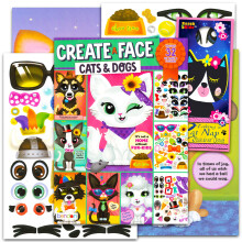 Create a Face Sticker Play Set for Kids - Bundle with Cats and Dogs Sticker Travel Activity Book for Kids Plus Door Hanger | Make Your Own Stickers f