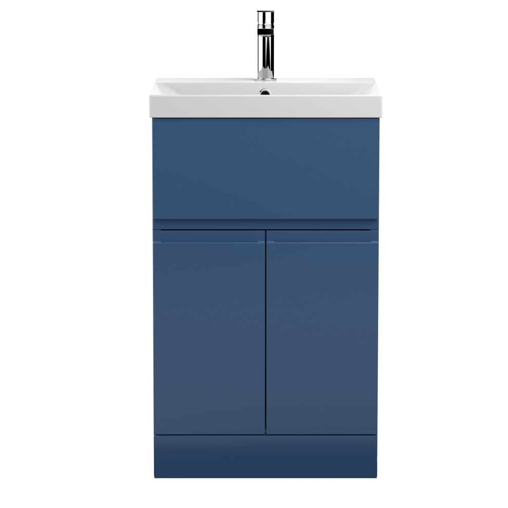 Rapture Floor Standing Vanity Basin Unit With Thin-Edge Ceramic Basin (Tap Not Included), 500mm - Satin Blue - Balterley