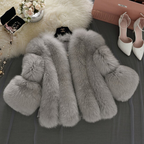 (xxxxL, grey) 2024 Autumn Winter Fur Fox Coat Women Fluffy Jacket  Autumn Winter New