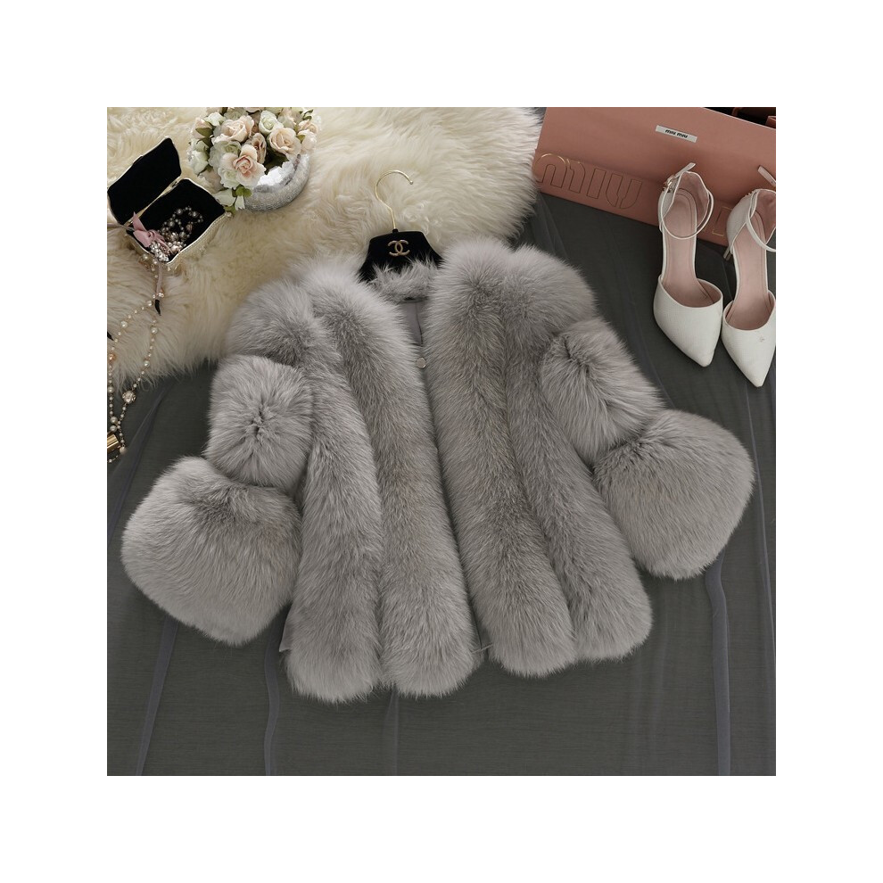 (xxxxL, grey) 2024 Autumn Winter Fur Fox Coat Women Fluffy Jacket  Autumn Winter New