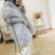 (M, Gray) Winter Faux Beach Wool Fur Vest Girls Midi Long Fashion Lamb Wool Vest
