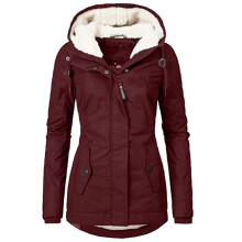 (L, wine red) Zipper Outdoor Jacket for Women Warm Windproof Waterproof Mountaineeri
