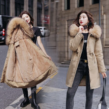 (s(44-47kg), khaki) Fashion Coat Winter Fake Fur Collar Oversized Long Jacket Woman Warm L