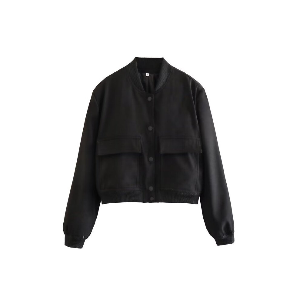 (S, black) Fashion Woman Bomber Jackets for Women 2024 Spring Autumn Female Long