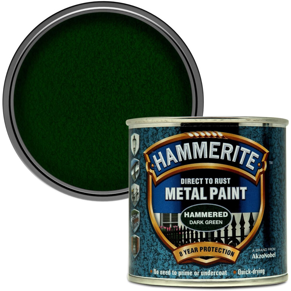 Hammerite Direct to Rust Metal Paint - Hammered Dark Green Finish 250ML