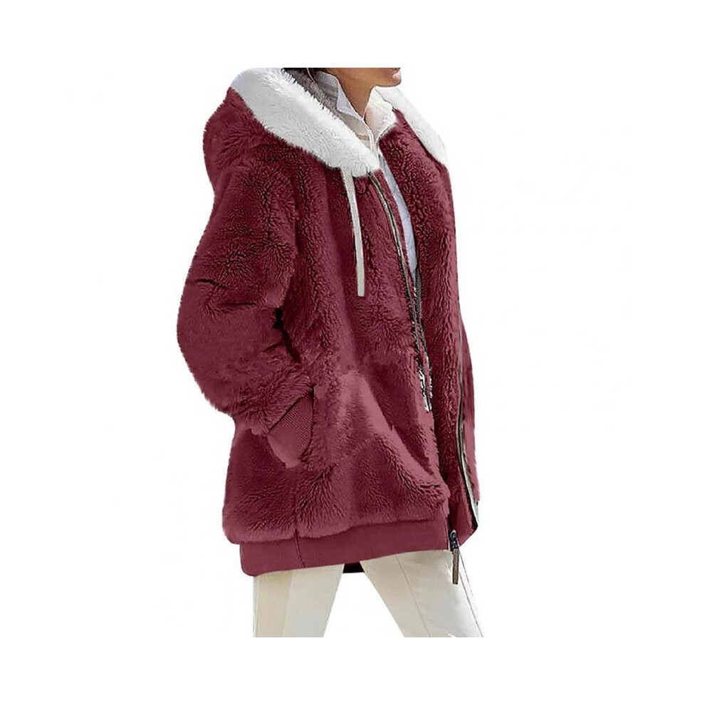 (xL, Red) Women Winter Coat Solid Color Long Sleeves Zipper Cardigan Loose Warm