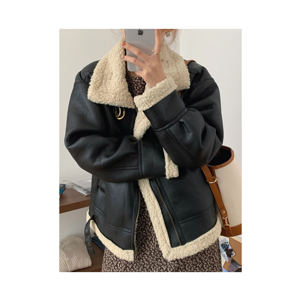 (Update size M, black) Eotvotee Faux Fur Coat Women's Winter Jacket Lambswool Sheepskin Coat