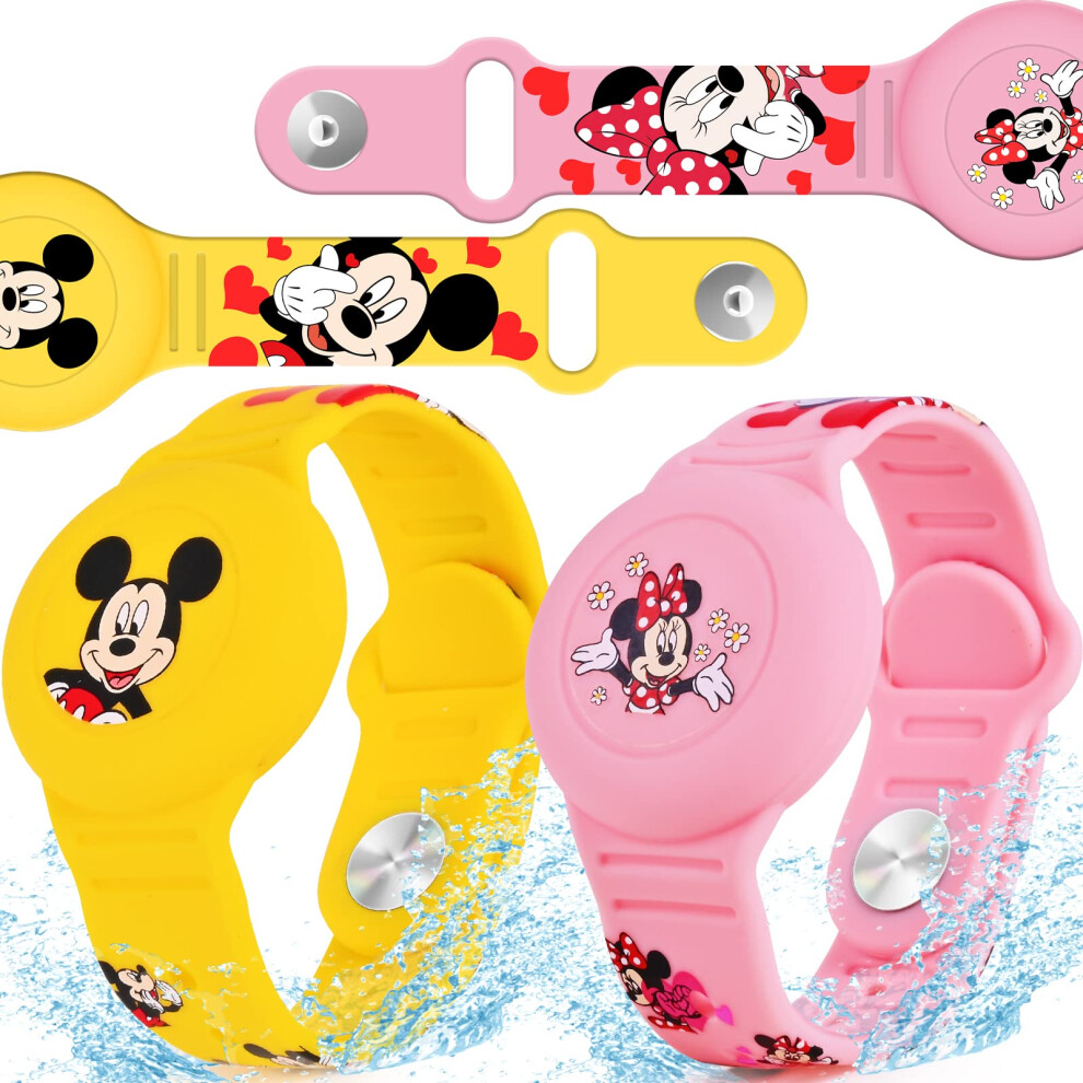 2 Pack AirTag Bracelet for Kids, Waterproof Cute Cartoon Air tag Holder with Watch Band Design, Full Coverage Anti-Lost Silicone Airtag Hidden Access