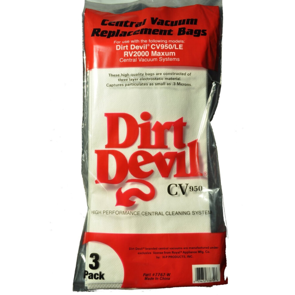 Dirt Devil CV950, CV950LE, RV2000 Maxum Central Vac Bags (3 Bags)