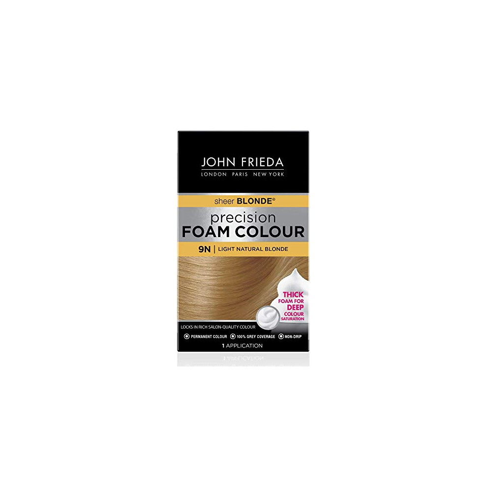 John Frieda Precision Foam Color, Light Natural Blonde 9N, Full-coverage Hair Color Kit, with Thick Foam for Deep Color Saturation, Stocking Stuffer