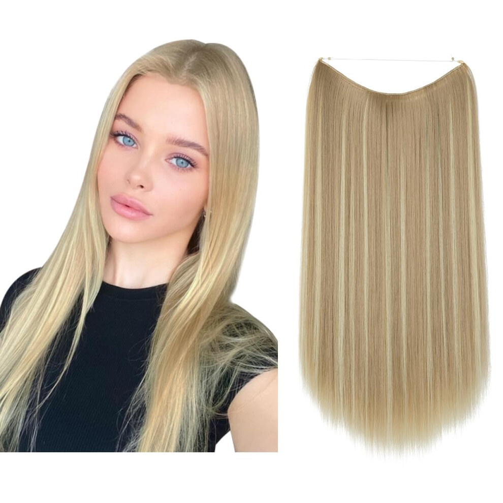 Sarla Unisex Not,Specified Invisible Wire Hair Extensions Dirty Blonde 22 Inch Straight Long Synthetic Hairpieces Adjustable Transparent Headband For Women No Clip