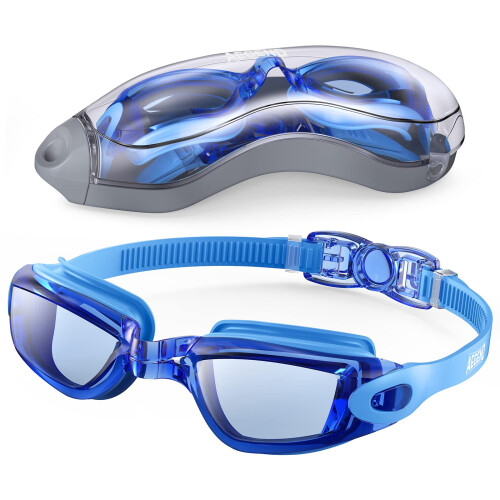 Aegend Swim Goggles, Swimming Goggles No Leaking Anti Fog UV Protection Triathlon Swim Goggles with Free Protection Case for Adult Men Women Youth Ki