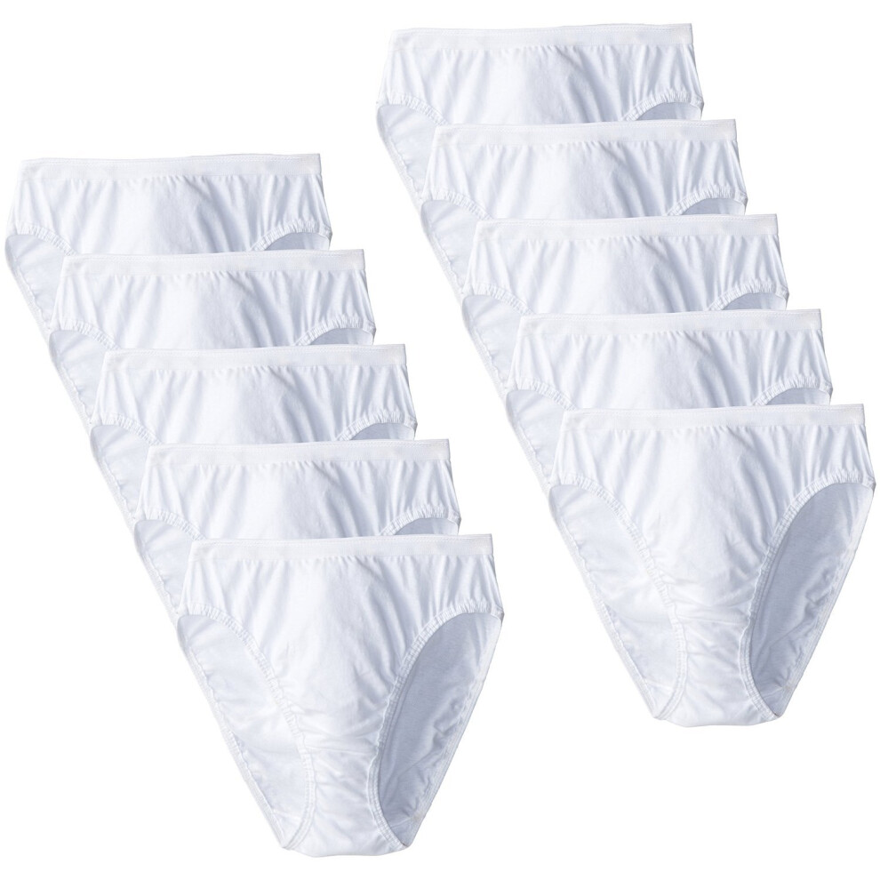 Fruit of the Loom Women's 10 Pack White Cotton Hi-Cut Brief, White, 6