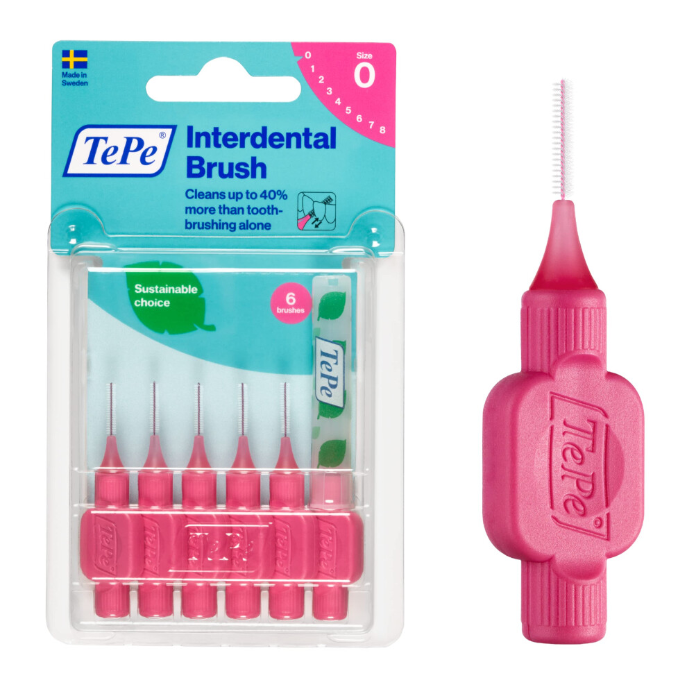 TEPE Interdental Brush Original, Soft Dental Brush for Teeth cleaning, Pack of 6, 040 mm, Extra-SmallSmall gaps, Pink, Size 0