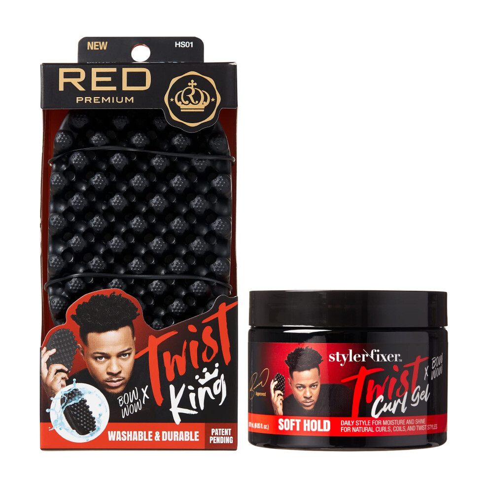 RED by Kiss X Bow Wow Styler Fixer Twist Curl Gel and Durable Twist Brush for Afro Curl, Soft Hold for Afro Hair, Ideal for 360 Waves & Twists, Nouri