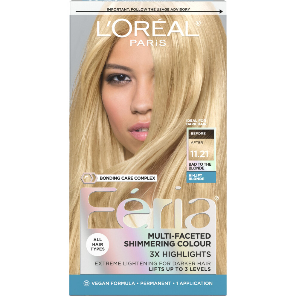 L'Oreal Paris Feria Multi-Faceted Shimmering Permanent Hair Color, 11.21 Bad to the Blonde (Ultra Pearl Blonde), Pack of 1, Hair Dye