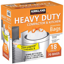Kirkland Signature Compactor Bags, 18 Gallon, Smart Fit Gripping Drawstring, Wit, 1 verpakking (70 stuks)