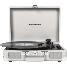 Crosley CR8005F-WS Cruiser Plus Vintage 3-Speed Bluetooth in/Out Suitcase Vinyl Record Player Turntable, White Sand - Refurbished